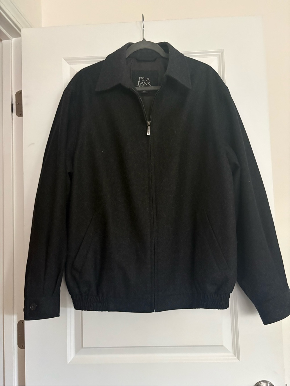 Jos. A. Bank Black Wool-Blend Zip Bomber Jacket